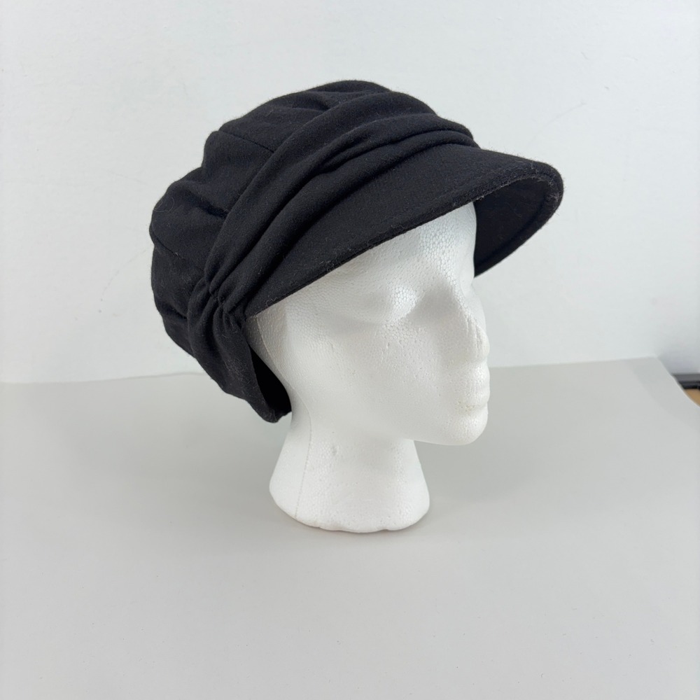 SIGGI Black Wool Newsboy Cap Adjustable 57cm Warm Parisian Cottage Packable